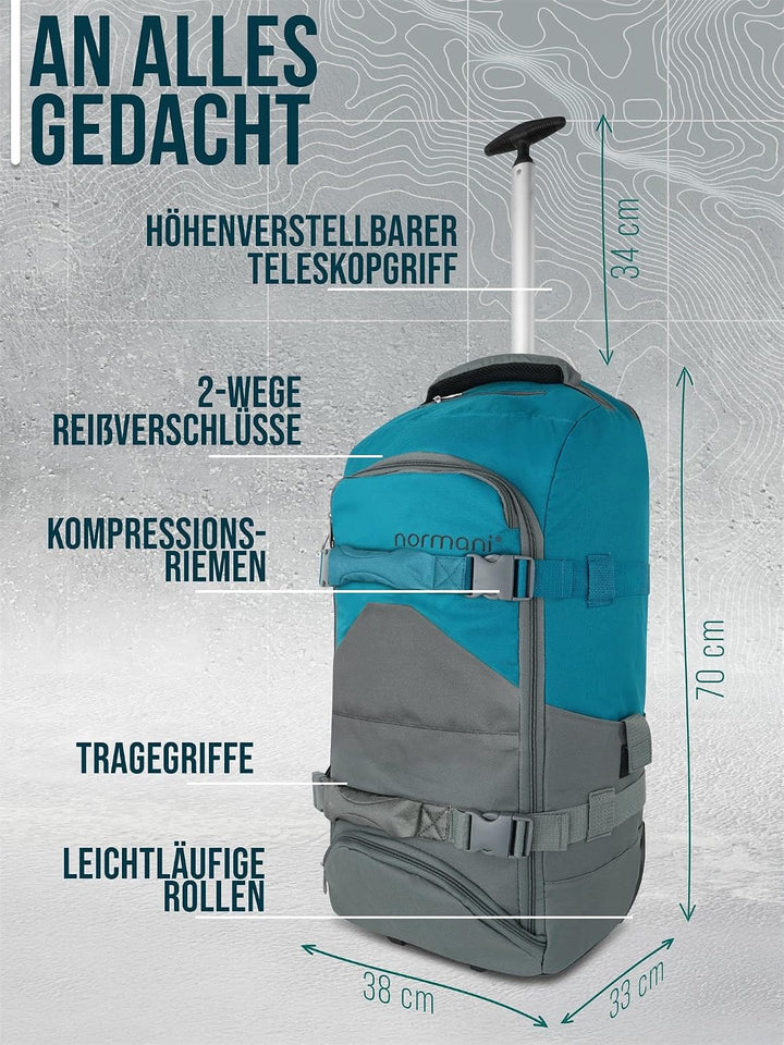 normani Reisetasche Trolley mit Rucksackfunktion 90 Liter - Backpacker mit Frontloader praktischer R