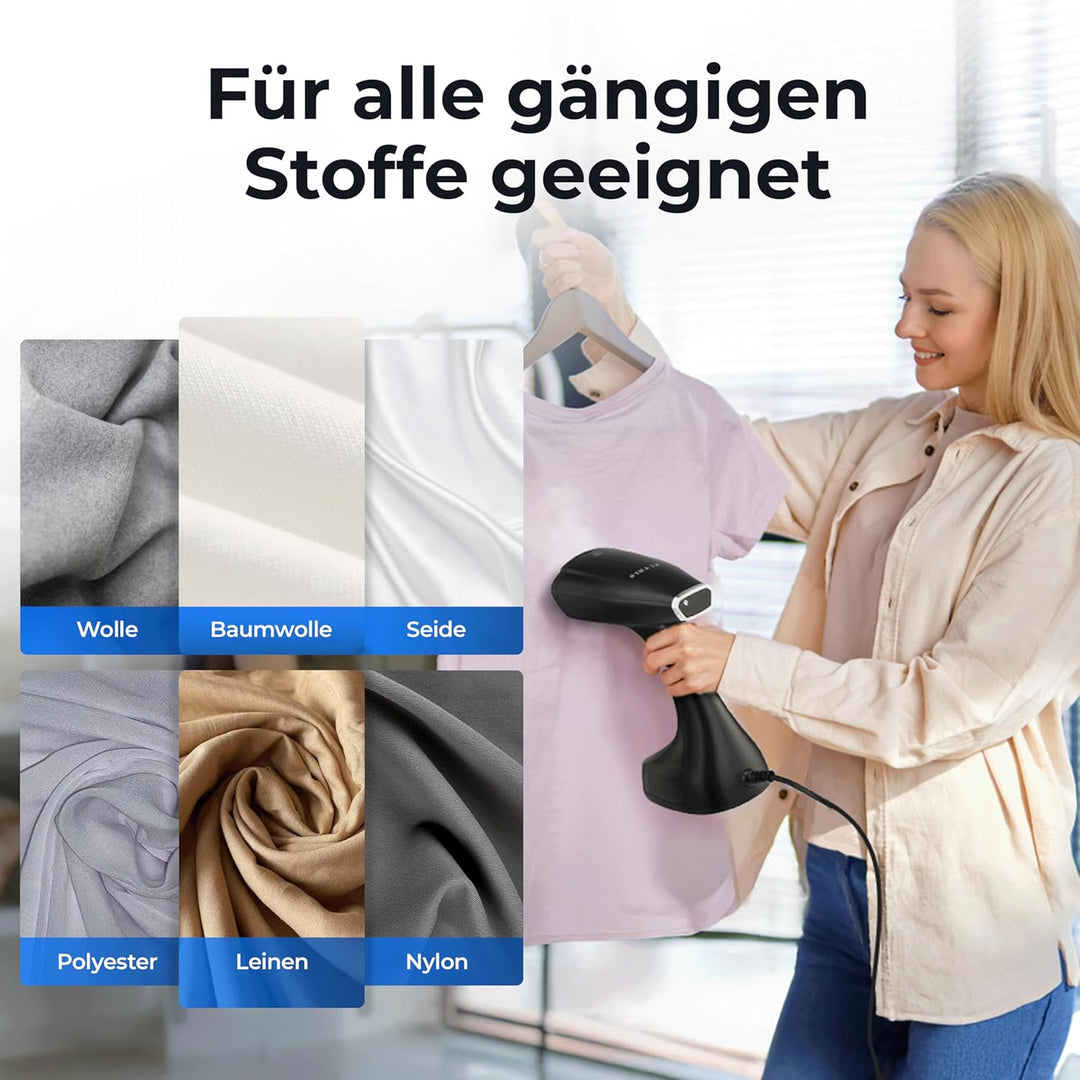 KLAMER Dampfglätter, 280 ml Wassertank, Dampfleistung 25g/min, 1800W, 2 Aufsätze geeignet für alle S