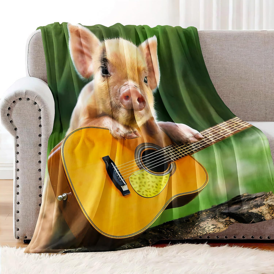 YISUMEI - 150 x 200 cm Decke - Nettes kleines Schwein, das Gitarre spielt Fleecedecke,Kaschmir-Gefüh
