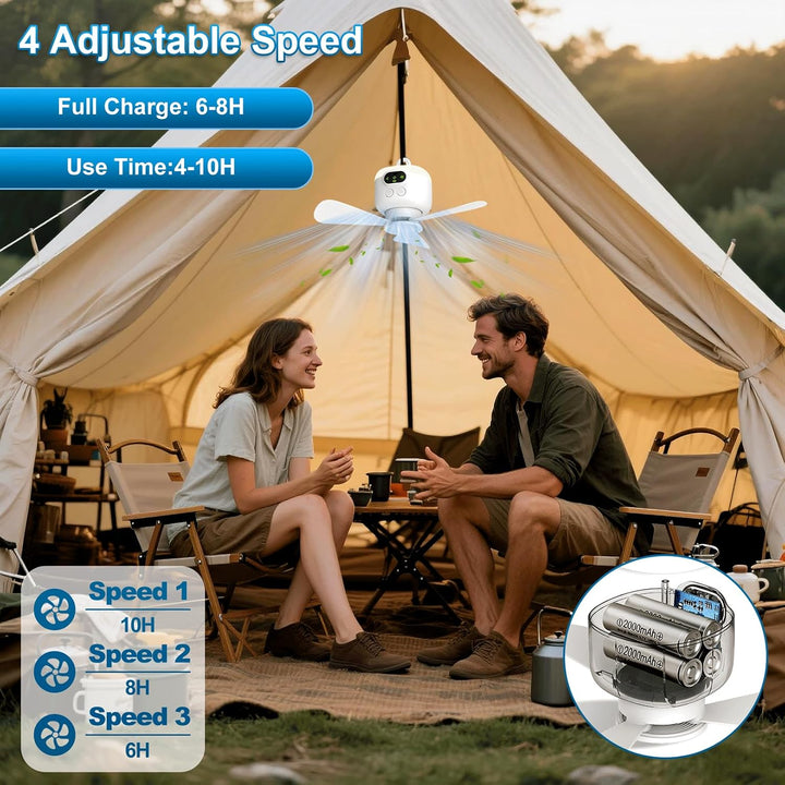 Tragbarer Deckenventilator mit Licht und Fernbedienung,Camping Ventilator | 8000mAh Akku Deckenventi