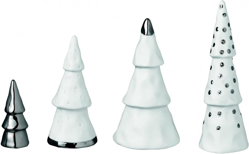 Räder 88683 Winterzeit - Weihnachtswald - Dekotannen - 4 er Set - Porzellan - weiss/Silber