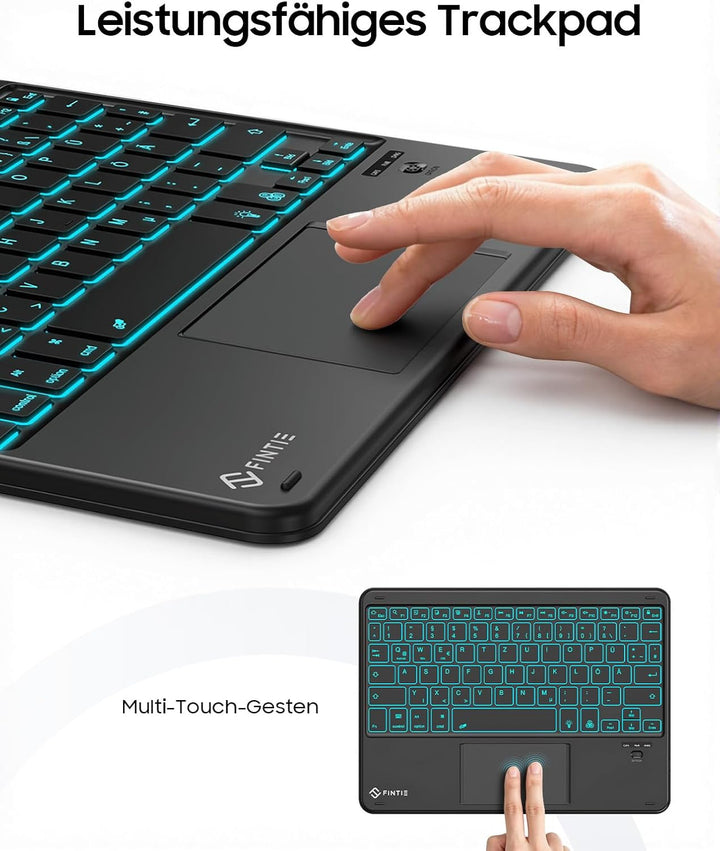 FINTIE Kabellose Bluetooth Tastatur mit Touchpad, Beleuchtet Schwarz, Beleuchtet Schwarz