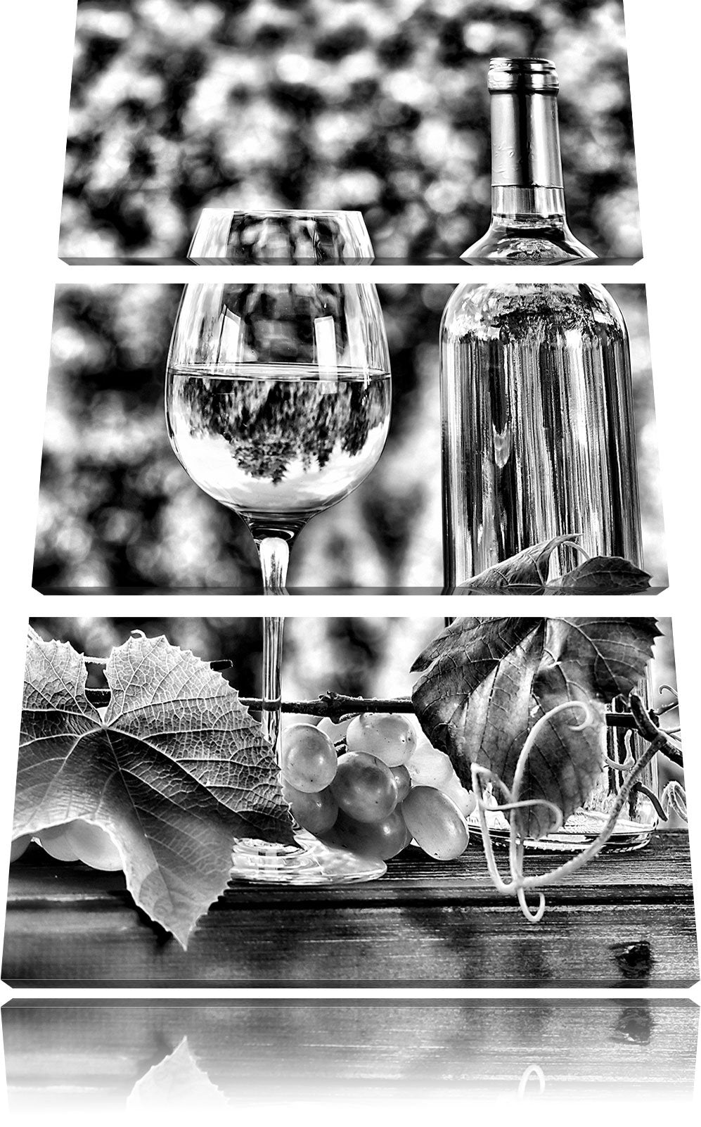 Pixxprint Monocrome, Wein und Weintrauben 3-Teiler Leinwandbild 120x80 Bild auf Leinwand