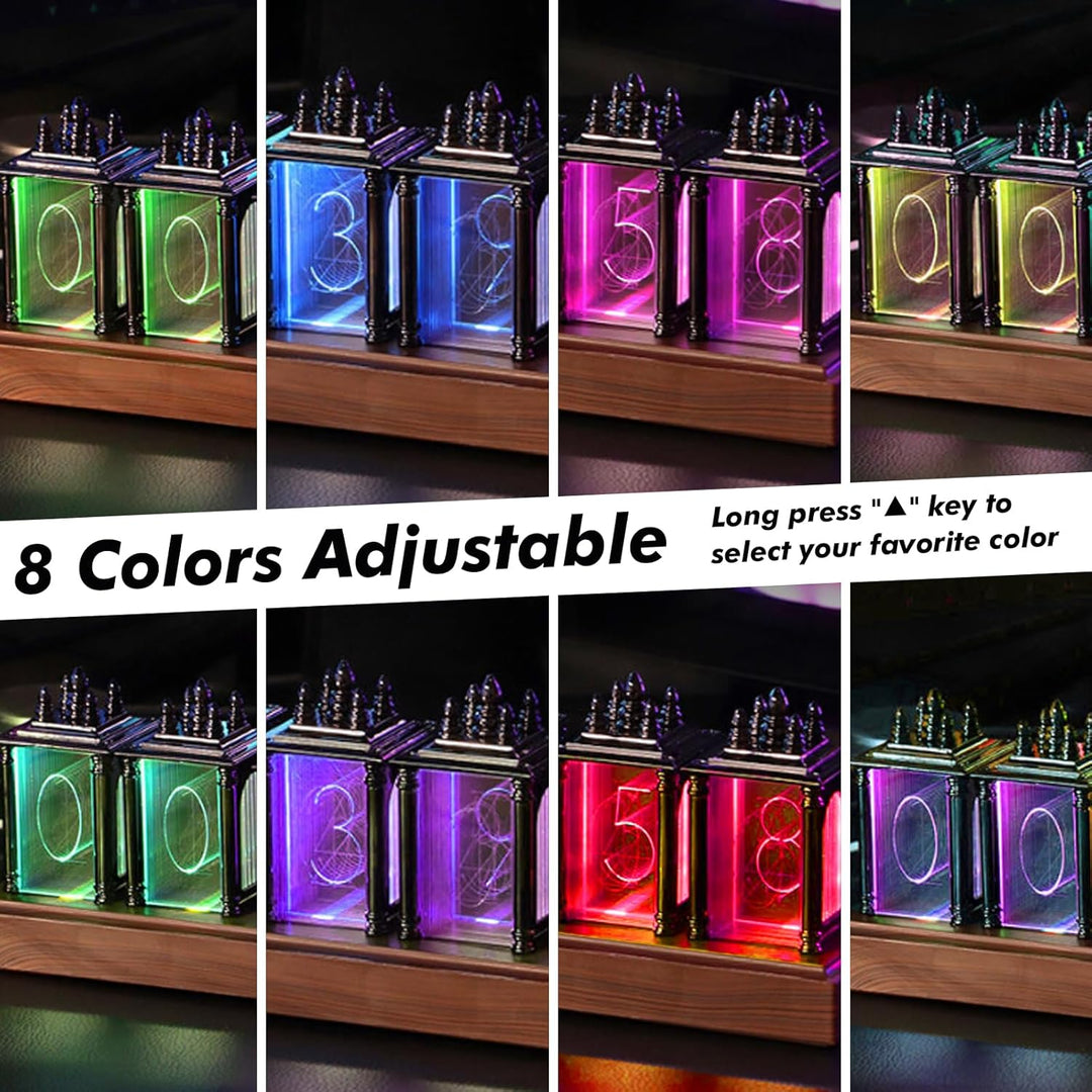 Nixie Tube Clock, RGB LED Röhrenuhr, LED Nixie Uhr, 12/24-Stunden-Anzeige, einstellbare Helligkeit u