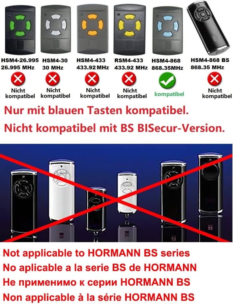 2X Hörmann HSM2 868 / Hörmann HSM4 868 Handsender, Fernbedienung, 4-Kanal 868,30Mhz für Garagentore
