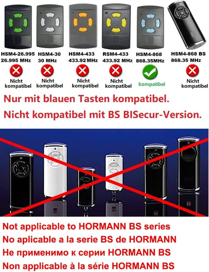 2X Hörmann HSM2 868 / Hörmann HSM4 868 Handsender, Fernbedienung, 4-Kanal 868,30Mhz für Garagentore