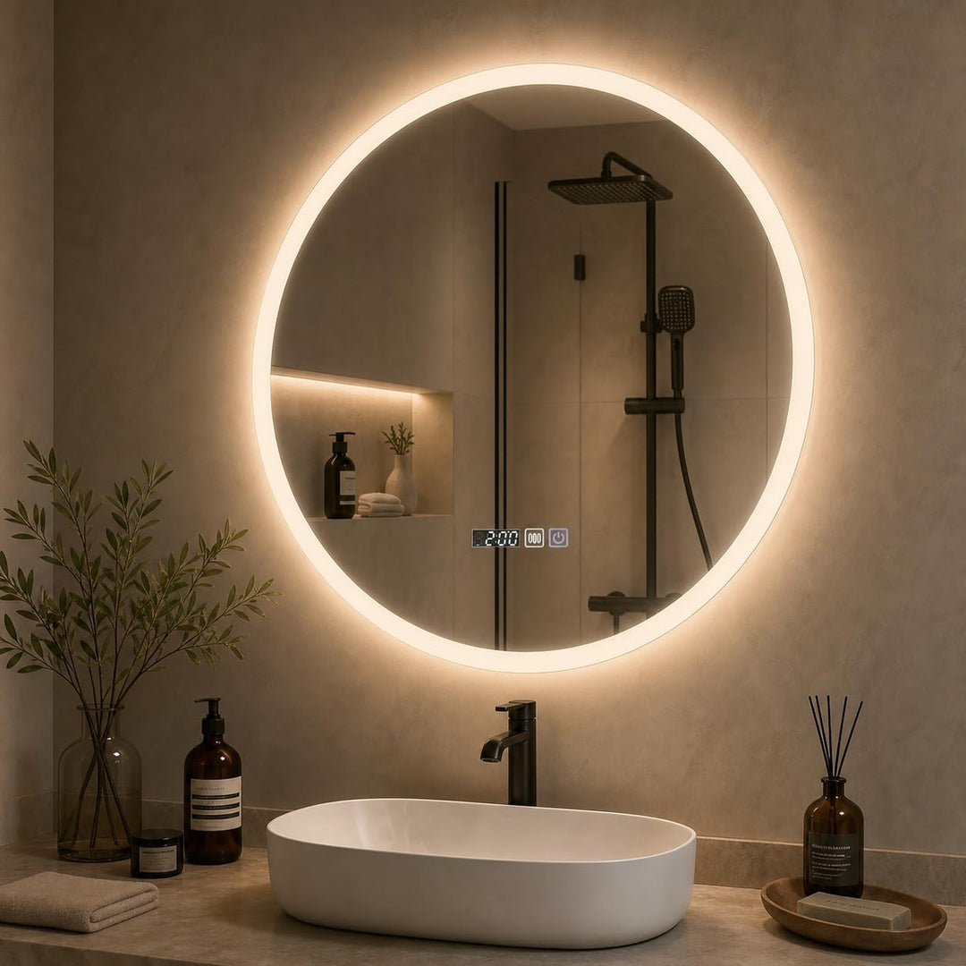 YOURLITE LED Spiegel Bad mit Beleuchtung 60cm Rund,Badspiegel mit Beleuchtung,Touch-Schalter,3 Licht