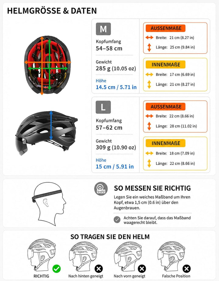 Shinmax Fahrradhelm mit LED-Beleuchtung, Fahrradhelm mit Sicherheitsbeleuchtung, magnetischer Fahrra