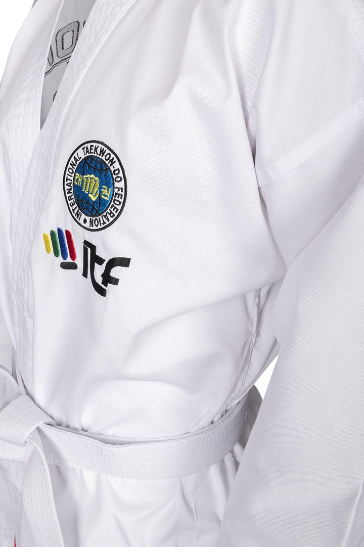 TOP TEN Taekwon-Do Dobok Kyong| Kampfsportanzug | ITF approved | TKD Uniform 140 cm, Schlupfjacke We