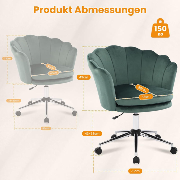 Bosmiller Schminktisch Stuhl aus Samt，Schreibtischstuhl mit Doppelter Polsterung，Bürostuhl Ergonomis