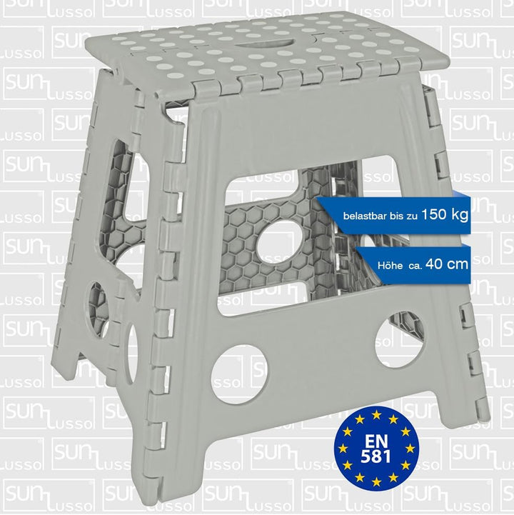 Deco4Me XL Tritthocker klappbar 40 cm hoch, belastbar bis 150 kg, 1 Stufe, rutschfest - Faltbarer Kl