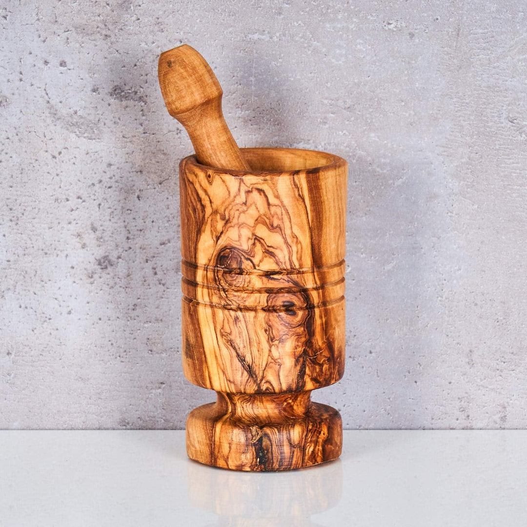 Mörser H12cm Olivenholz Holzmörser Stössel zylindrisch Holz Gewürzmühle Küche Natur Unikat Holz Vari