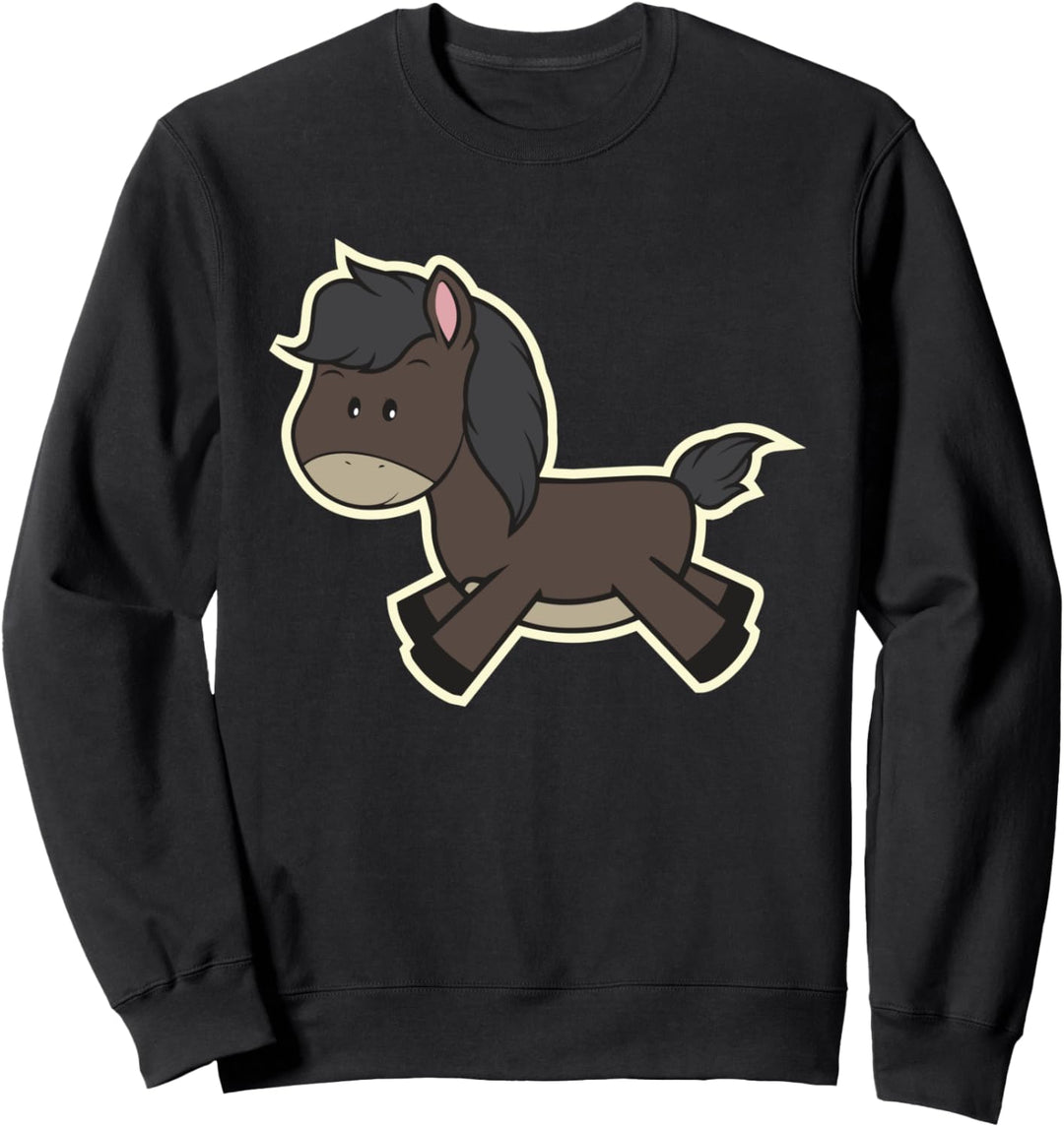 Zeichnung Pferd Comic Cartoon Stil Geschenk Reiterin Pferde Sweatshirt