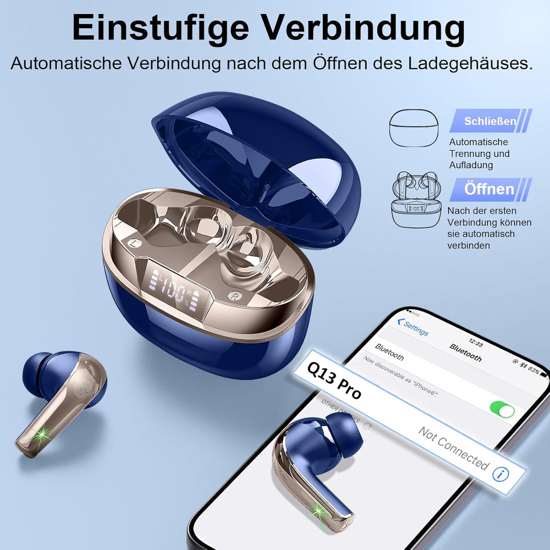 Bluetooth Kopfhörer, Kopfhörer Kabellos Bluetooth 5.4 HiFi-Klangqualität mit ENC Mikrofon, 47Std Spi