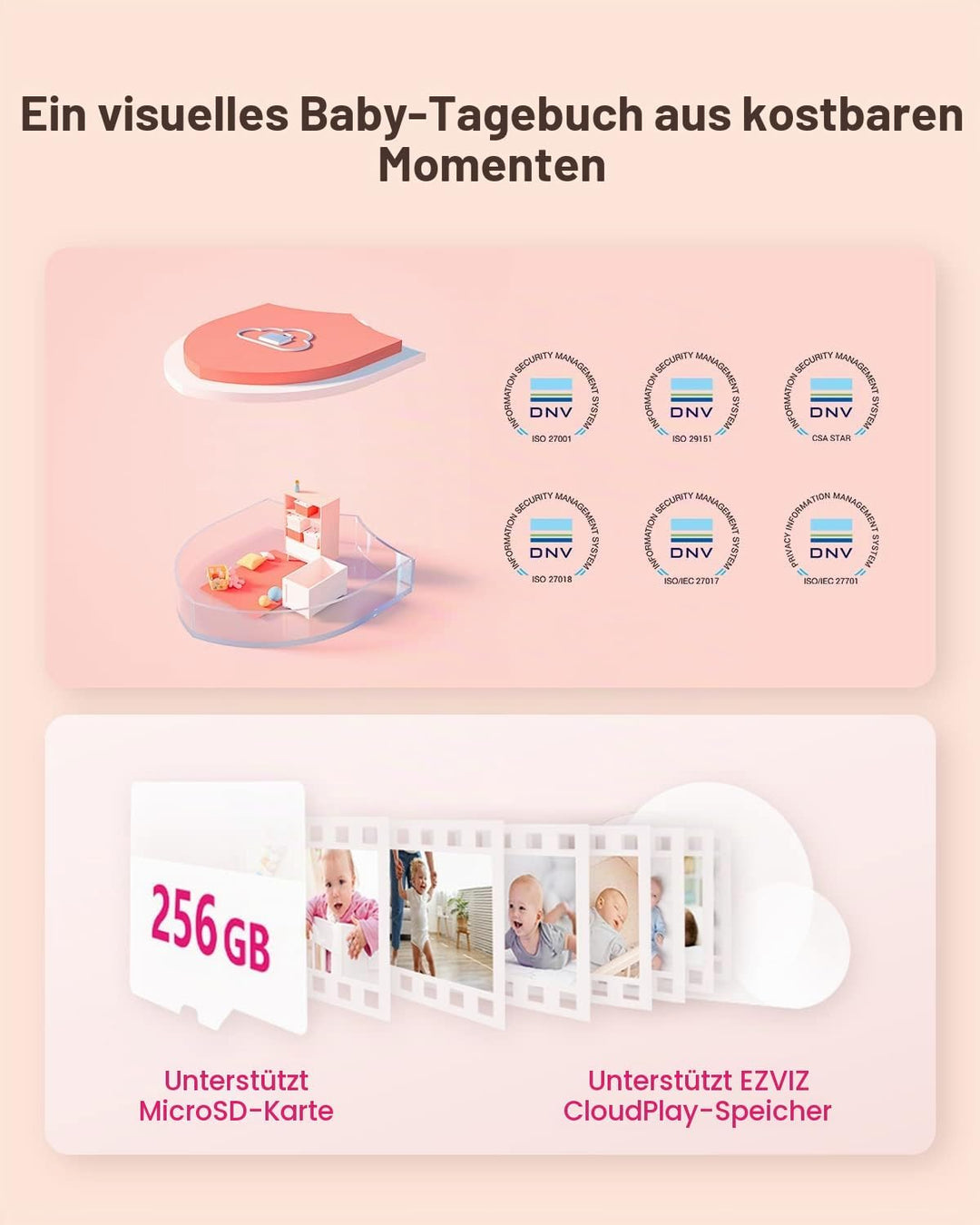 EZVIZ 1080P Kabelloser Video Babymonitor, Smart Babyphone mit Erkennung von Babyweinen und Bewegung,