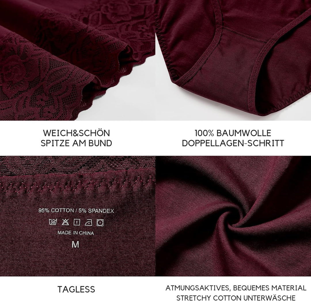 Wealurre Unterhosen Damen, Unterwäsche Frauen Baumwolle Hohe Taille Slip Damen Unterwäsche Spitze 5e