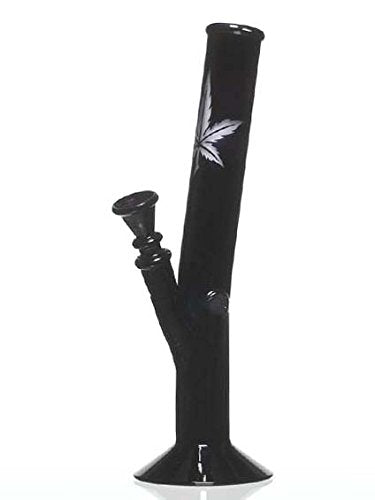 Schwarze Glasbong mit Blattmotiv - 26cm, 14,5mm Trichterchillum - Head&Nature Bong-Kollektion