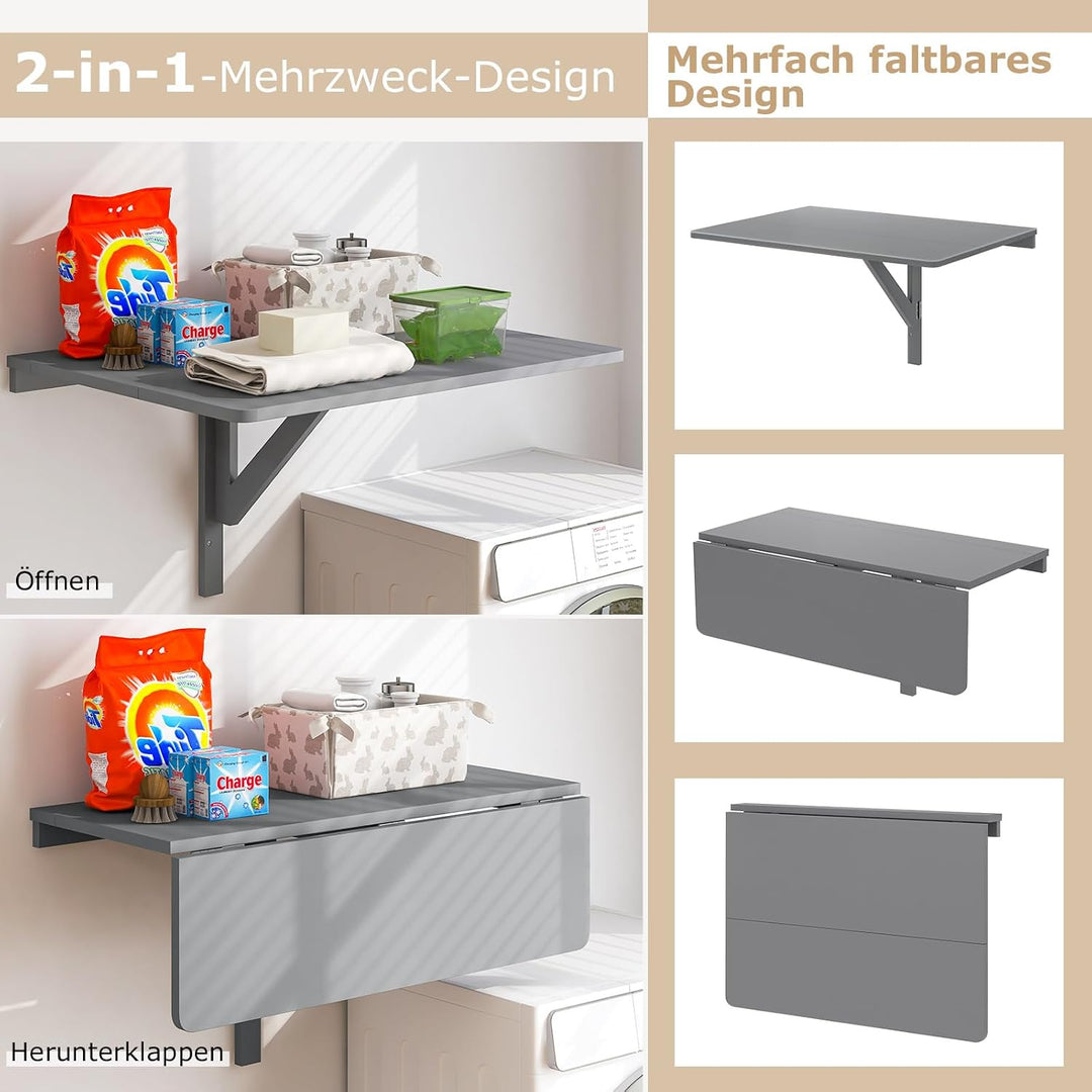 COSTWAY Wandmontierter Klapptisch, 80 x 60 cm, klappbarer Wandtisch, platzsparender Küchentisch Wand