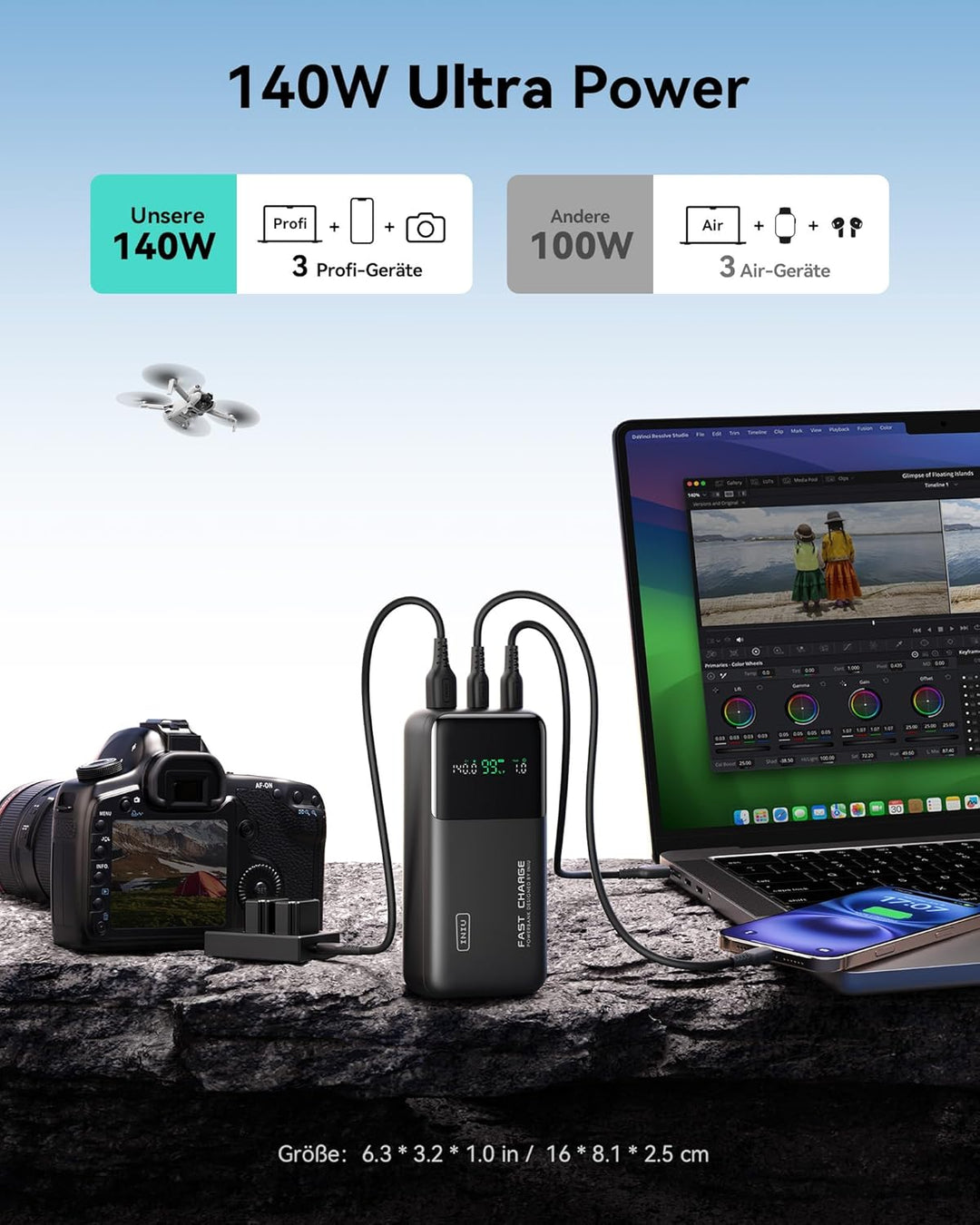 INIU Power Bank, 25000mAh 140W Power Bank Klein Aber Stark USB C Input & Output for Phone & Laptop,