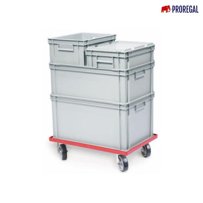 Transportroller für Euroboxen 60x40cm mit Kunststoffräder rot | Gitter/Rasterdeck | 2 Lenkrollen & 2