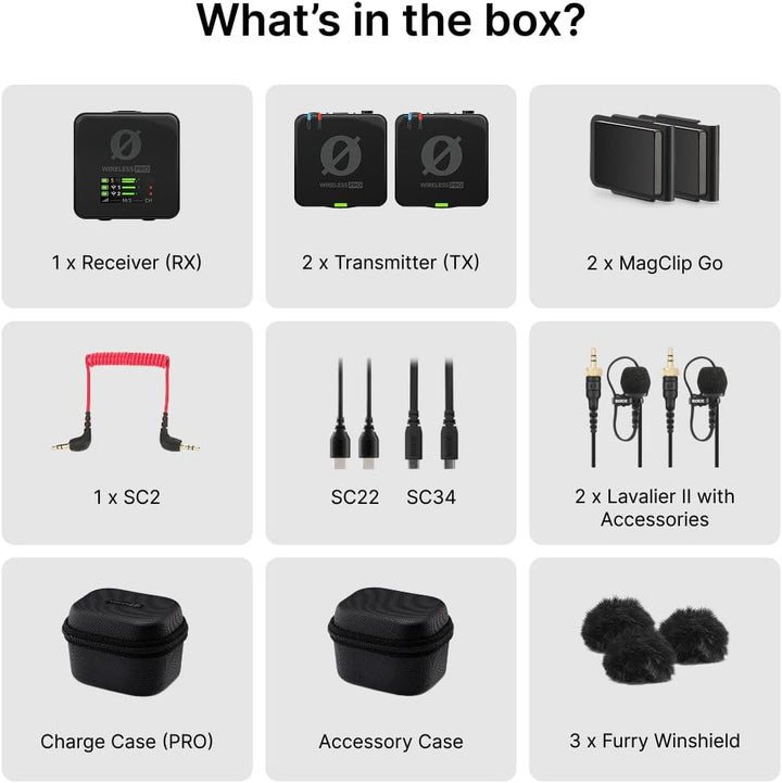 RØDE Wireless PRO Kompakt-Funkstrecken-Set mit Timecode, 32-Bit Float On-Board-Aufnahme, 2 Lavalier-