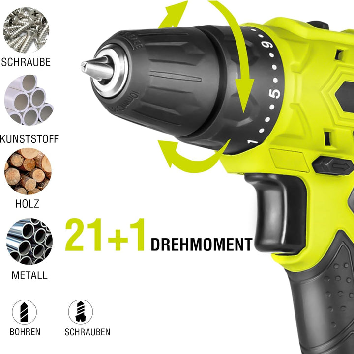 SnapFresh Akku-Bohrschrauber Set 20V – Nur 0,8kg, 35N·m Drehmoment, 2-Gang, LED-Licht, 43tlg Zubehör