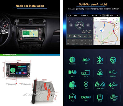 Erisin Android 12 8-Kern 4GB RAM+ 64GB ROM Autoradio Mit GPS Navi für VW Passat Golf 5/6 Touran Skod