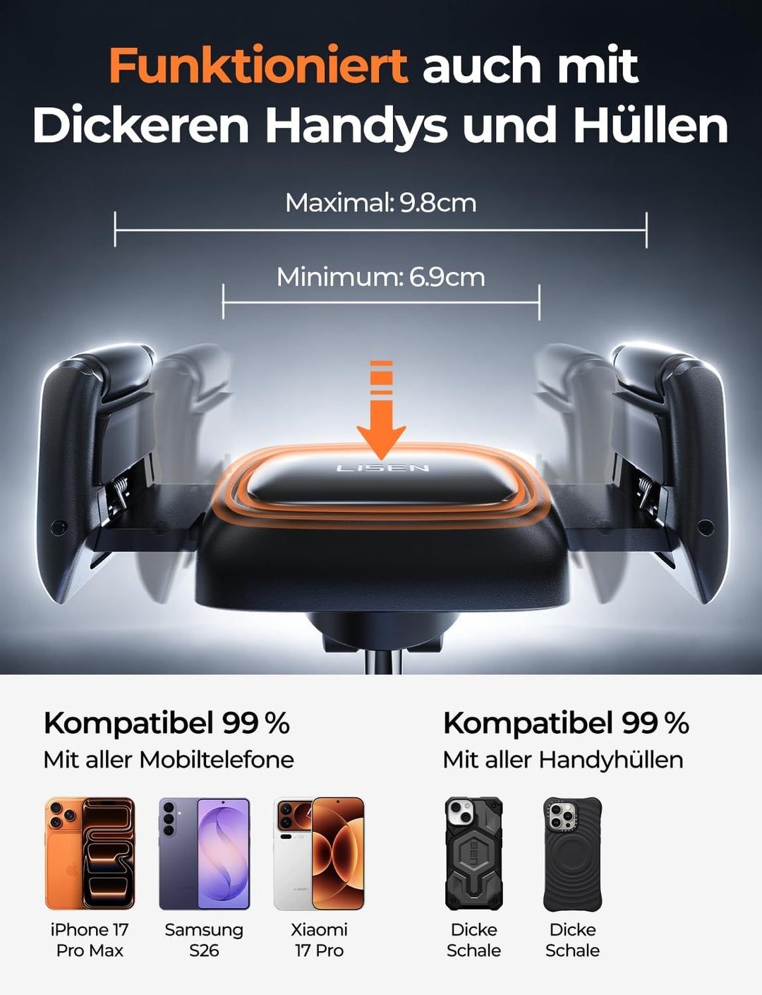 LISEN Vakuum Handyhalterung Auto - [Selbstanpassend] [Pionier-Design] Handyhalterung Auto mit Snapmo