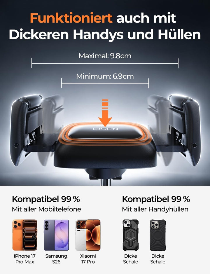 LISEN Vakuum Handyhalterung Auto - [Selbstanpassend] [Pionier-Design] Handyhalterung Auto mit Snapmo