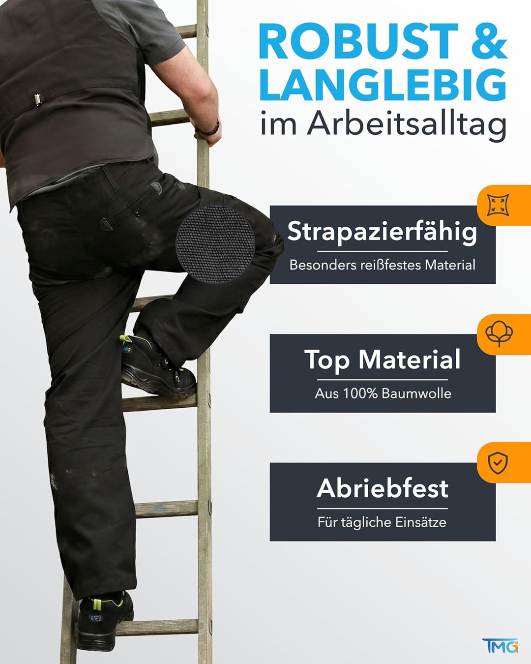 TMG | Zunfthose für Herren ohne Schlag, Dachdeckerhose mit Kniepolstern &amp; viel Stauraum, 100% Baumwo