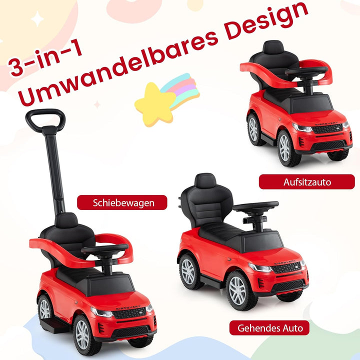 GOPLUS Rutschauto mit Schiebestange, Rutschfahrzeug mit Lenkrad, Sound, Stauraum, Spielzeugauto mit