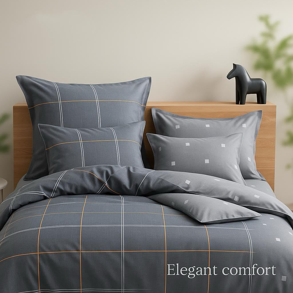 ED-Lumos 4 teilig Bettgarnitur Bettwäsche Set Bettbezug Betttuch Kopfkissenbezug Polyester Grau mit