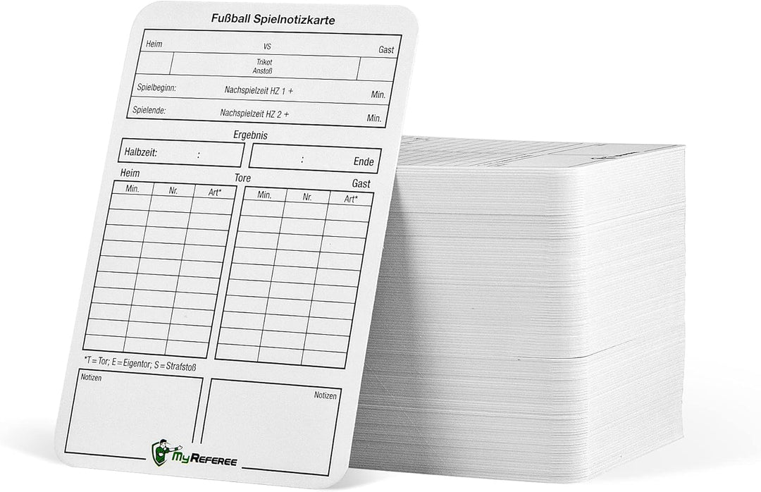 MyReferee Schiedsrichter Spielnotizkarten Fussball 250 Stück Neue Generation gemäss DFBnet