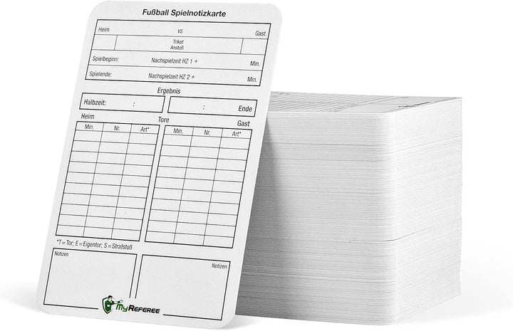 MyReferee Schiedsrichter Spielnotizkarten Fussball 250 Stück Neue Generation gemäss DFBnet