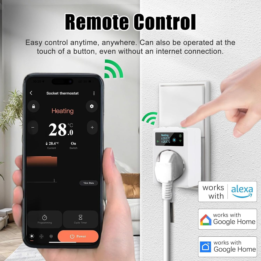 WiFi Thermostat, 16A AC100~240V Steckdosen-Thermostat WLAN Digital Thermostat Steckdose kompatibel m