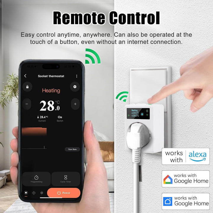 WiFi Thermostat, 16A AC100~240V Steckdosen-Thermostat WLAN Digital Thermostat Steckdose kompatibel m