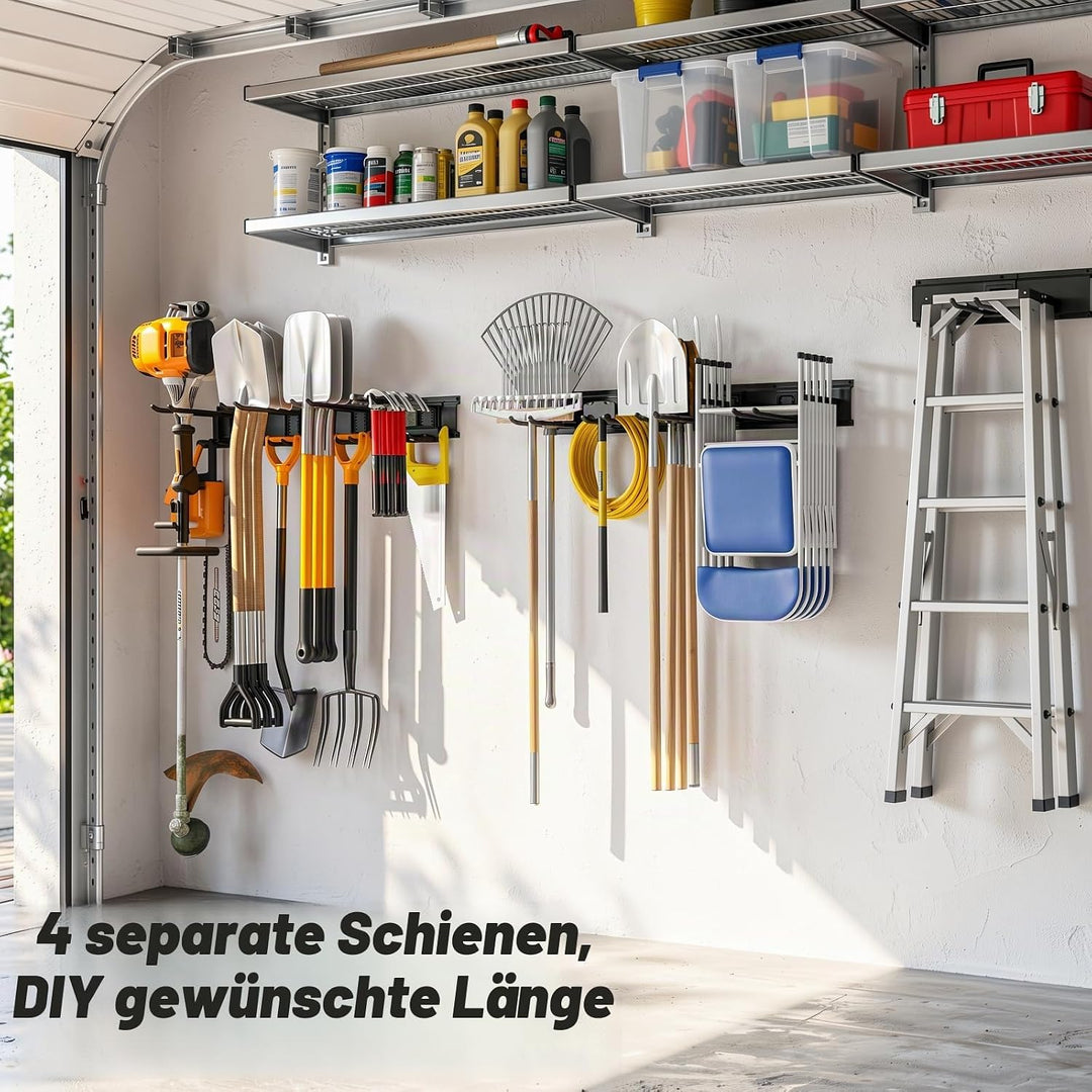 Housolution Verstellbar Garagen Gerätehalter 162,56cm, Metall Wandhaken mit 4 Schienen 12 Haken Werk