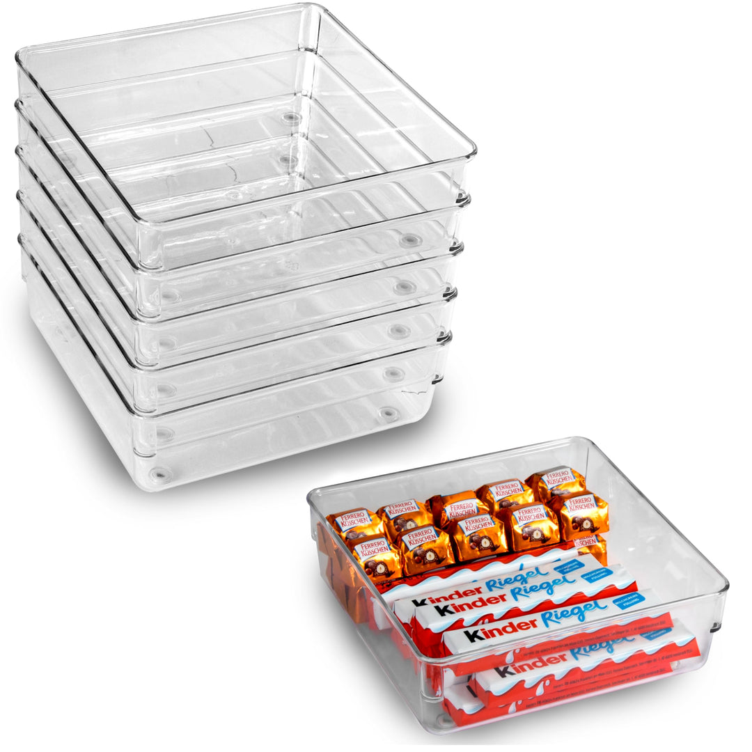 6x Schubladen Ordnungssystem 16x16 cm klar transparent 5,5 cm hoch Antislip - Organizer für Schminkt