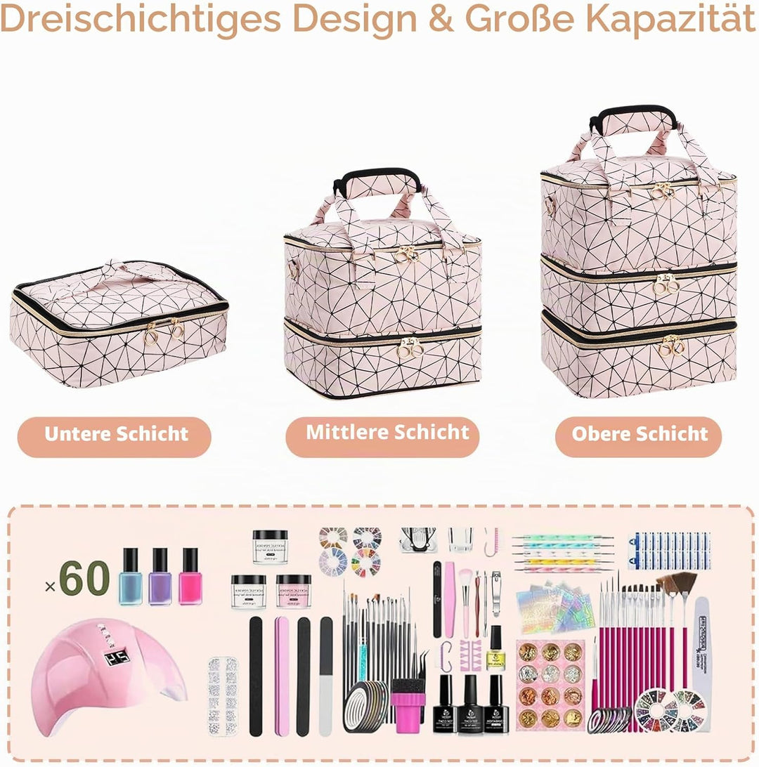 Nagellack- Organisator Tasche grosse Kapazität drei Schichten Nagel liefert Veranstalter Fall hält 8