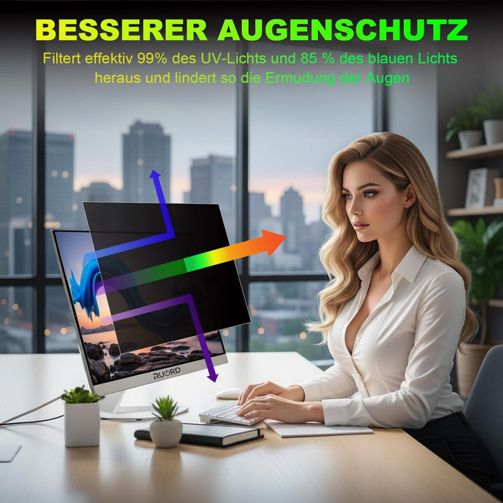 Magnetischer Sichtschutzfolie für 28 Zoll 16:9 Monitor | Blaulichtfilter &amp; Blendschutz,Abnehmbar Bli