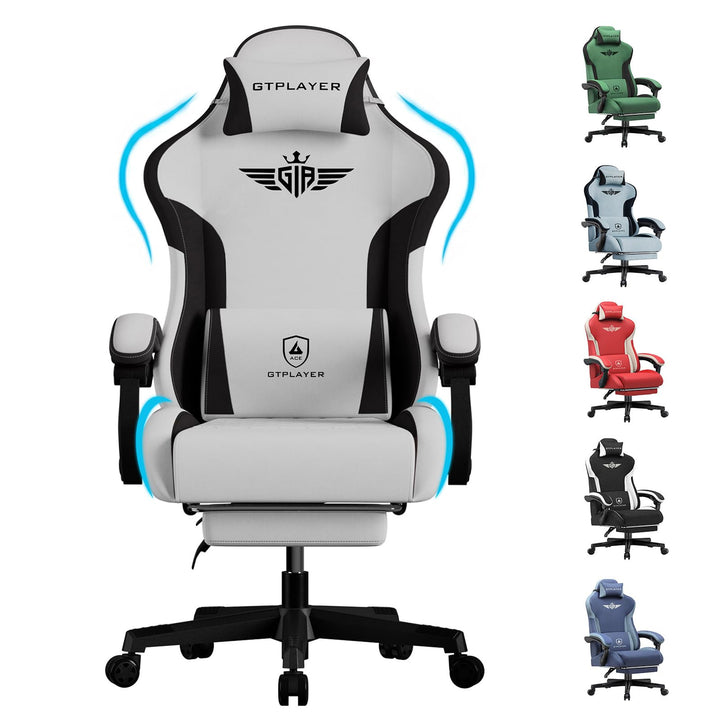 GTPLAYER Gaming Stuhl, Ergonomischer Gamer Stuhl aus Stoff mit Lendenwirbelstütze, PC-Stuhl mit verb