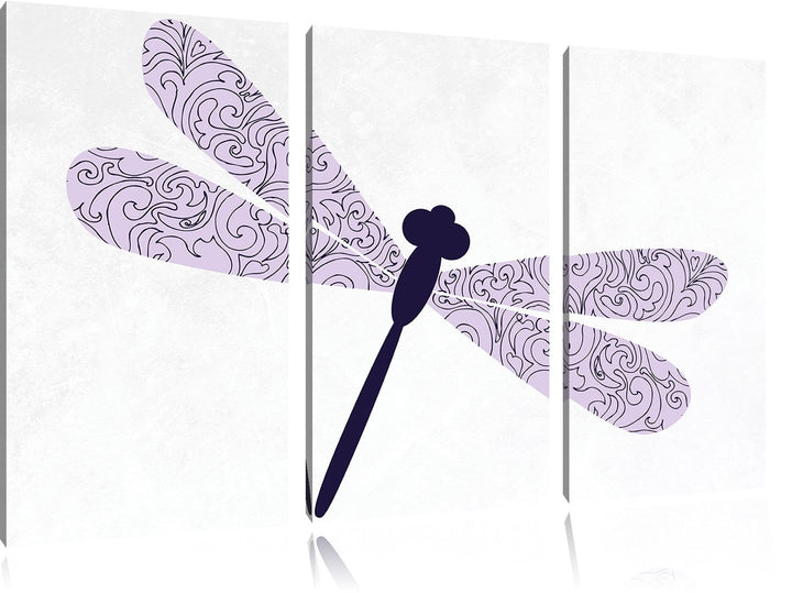 Pixxprint Hübsche Libelle weiss 3-Teiler Leinwandbild 120x80 Bild auf Leinwand