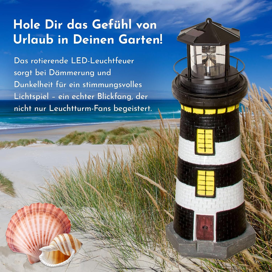 NATIV LED Solar-Leuchtturm mit rotierender Leuchte, handgefertiger Dekoturm für den Aussenbereich, 3