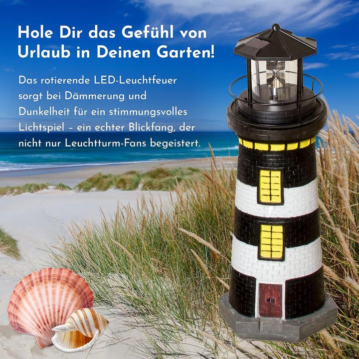 NATIV LED Solar-Leuchtturm mit rotierender Leuchte, handgefertiger Dekoturm für den Aussenbereich, 3