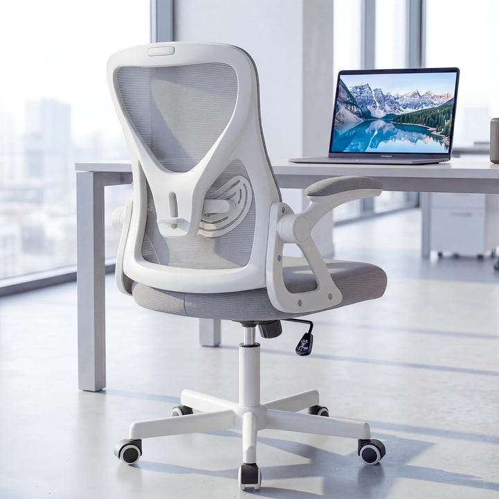 Ergonomischer Bürostuhl, 90-110° Verstellbare Rückenlehne, 90° Aufklappbare Armlehnen & Verstellbare