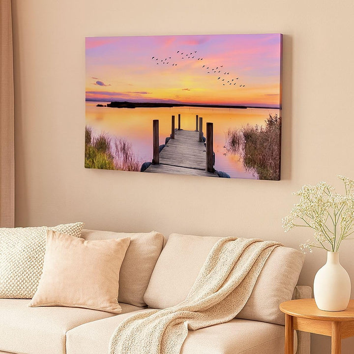 Bilder auf Leinwand 100x70cm Leinwandbild Fussgängerbrücke Sommer Menschen Liebe Gross Wanddeko Bild
