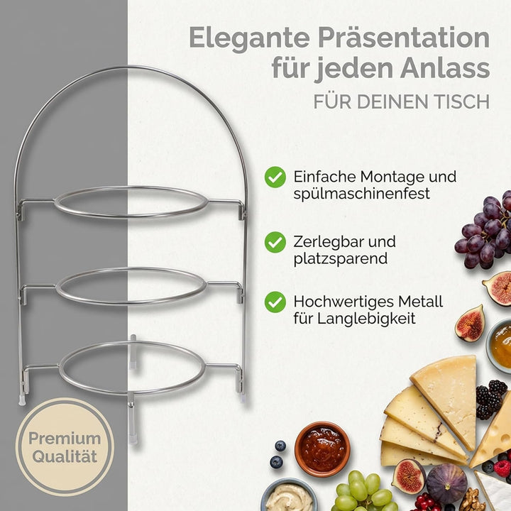 Teller Etagere 3 Etagen Edelstahl Serviergestell 3 Etagen mit rutschfeste Füsse Telleretagere Gestel