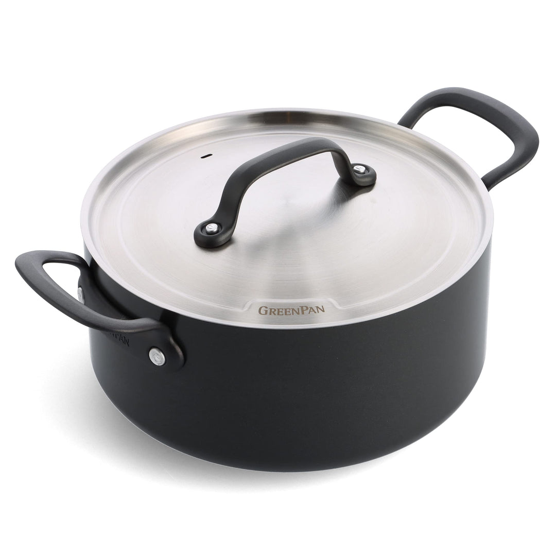 GreenPan Craft Hartanodisierte gesunder keramischer Antihaft-Kochtopf 24 cm/4,9 Liter mit Deckel, PF