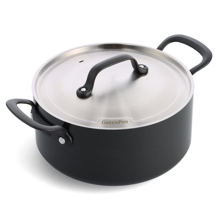 GreenPan Craft Hartanodisierte gesunder keramischer Antihaft-Kochtopf 24 cm/4,9 Liter mit Deckel, PF