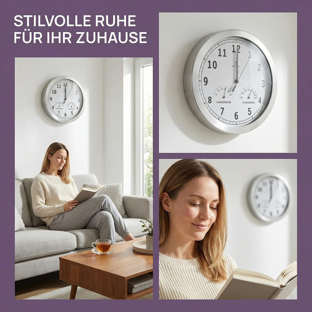 bonVIVO Funk Wanduhr ohne Tickgeräusche - Grosse Küchenuhr - Funkuhr für Wand in Bad, Büro, Home Off